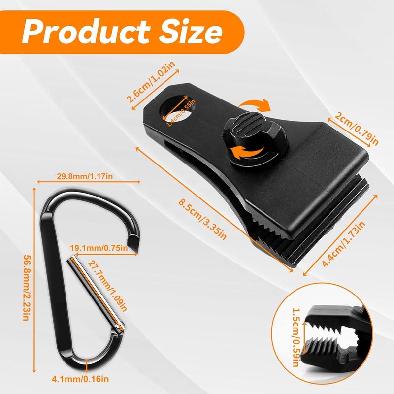 CLIO Upgrade Large Tarp Clips Heavy Duty Lock Grip - Total 24 PCs Tarp Clamps Thumb Screw Tent Fasteners with Carabiner for Camping Awnings Caravan Canopies Car Truck Swimming Pool Boat Cover Clips - Image 2